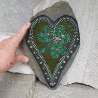 Green Clover Mosaic Heart Garden Stone