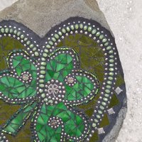 Green Clover Mosaic Heart Garden Stone