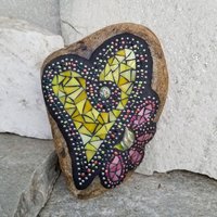 Yellow Heart w/ Pink Flower Mosaic Garden Stone