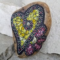 Yellow Heart w/ Pink Flower Mosaic Garden Stone