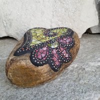 Yellow Heart w/ Pink Flower Mosaic Garden Stone