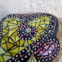 Yellow Heart w/ Pink Flower Mosaic Garden Stone
