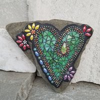 Green Heart Mosaic Garden Stone