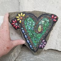  Green Heart Mosaic Garden Stone
