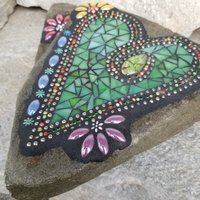  Green Heart Mosaic Garden Stone