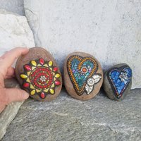 Mosaic Garden Set of 3  #4 Group Mosaic Heart and Stones 