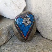 Mosaic Garden Set of 3  #4 Group Mosaic Heart and Stones 