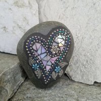 Mosaic Garden Set of 3  #3 Group Mosaic Heart and Stones 