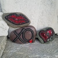 Hugs and Kisses Mosaic Garden Stone Set of 3  #1 Group Mosaic Hearts  