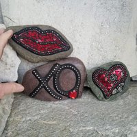 Hugs and Kisses Mosaic Garden Stone Set of 3  #1 Group Mosaic Hearts  