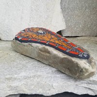 Orange Mosaic Heart Garden Stone w/Skull