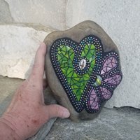  Green Heart w/ Pink Flower Mosaic Garden Stone