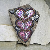 Large Iridescent Pink 3 Heart Mosaic Garden Stone