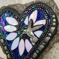Iridescent  Blue Heart Mosaic Garden Stone