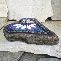 Iridescent  Blue Heart Mosaic Garden Stone