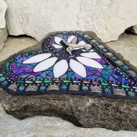 Iridescent  Blue Heart Mosaic Garden Stone