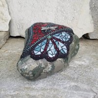 Red Heart w/ Teal Flower Mosaic Garden Stone