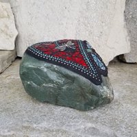 Red Heart w/ Teal Flower Mosaic Garden Stone
