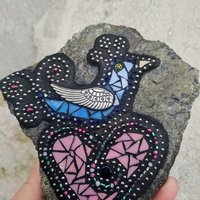 Blue Bird on a Pink Heart, Wall Hanging Mosaic Garden Stone, Porch Decor, Wall Decor