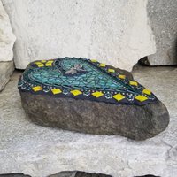 Teal Green Heart Mosaic Garden Stone