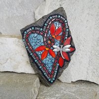 Teal Blue Heart Mosaic Garden Stone