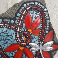 Teal Blue Heart Mosaic Garden Stone