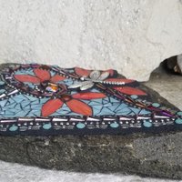 Teal Blue Heart Mosaic Garden Stone