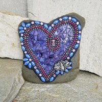 Purple Mosaic Heart with Bee Garden Stone