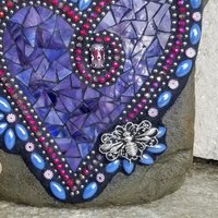 Purple Mosaic Heart with Bee Garden Stone