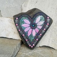 Pale Green Heart Mosaic Garden Stone