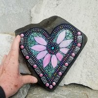 Pale Green Heart Mosaic Garden Stone