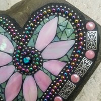 Pale Green Heart Mosaic Garden Stone
