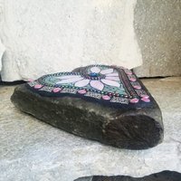 Pale Green Heart Mosaic Garden Stone