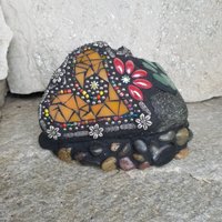 Orange Mosaic Heart Pet Memorial