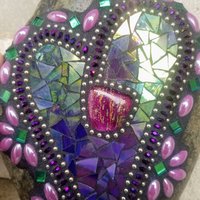 Iridescent Purple Mosaic Heart Garden Stone