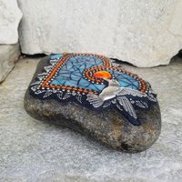 Blue and Orange Angel Wing Heart Mosaic Garden Stone