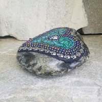 Teal Green Mosaic Heart Garden Stone w/Skulls