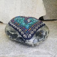 Teal Green Mosaic Heart Garden Stone w/Skulls