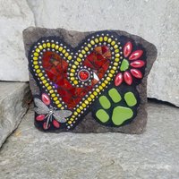 Red Heart Pet Memorial Mosaic Garden Stone