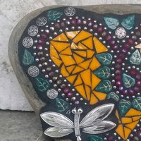 Orange Heart Mosaic Garden Stone, Dragonfly