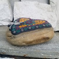 Orange Heart Mosaic Garden Stone, Dragonfly