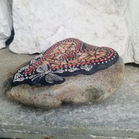 Pale Orange Angel Wing Heart Mosaic Garden Stone