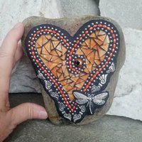 Pale Orange Angel Wing Heart Mosaic Garden Stone