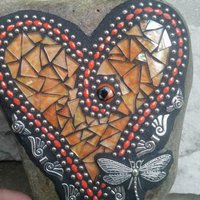 Pale Orange Angel Wing Heart Mosaic Garden Stone