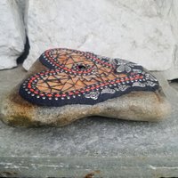 Pale Orange Angel Wing Heart Mosaic Garden Stone