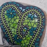 Lime Green and Teal Heart Mosaic Garden Stone
