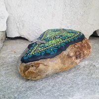Lime Green and Teal Heart Mosaic Garden Stone