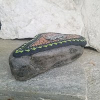 Orange Mosaic Heart Garden Stone w/Skull