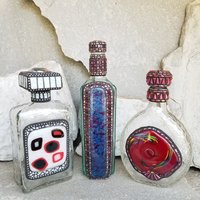 3 Bottle Set Mosaic Liquor Bottle “Card Night” Up-cycled Decanter