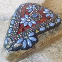 Blue and Brown Mosaic Heart Garden Stone w/Dragonfly